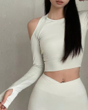 Long Sleeve Hollow Out Back Yoga Tops S-L