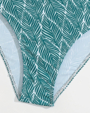 Fashion Printed One Shoulder Two Piece Kid Swimwear Green 140-170
