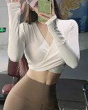 Long Sleeve V Neck Criss Waist Backless Yoga Tops S-L
