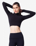 High Neck Long Sleeve Fashion Back Hole Sport Crop Top With Pad S-L