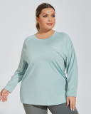 Crew Neck Letter Printed Long Sleeve Side Slit Plus Size Yoga Purple Green Coffee Black XL-4XL