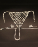 New Rhinestone Bikini Sexy Night Club Body Chain Set Gild Silvering