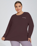 Crew Neck Letter Printed Long Sleeve Side Slit Plus Size Yoga Purple Green Coffee Black XL-4XL
