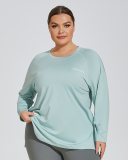 Crew Neck Letter Printed Long Sleeve Side Slit Plus Size Yoga Purple Green Coffee Black XL-4XL