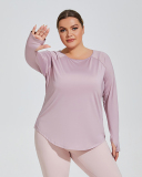 Crew Neck Long Sleeve Breathable Loose Plus Size Yoga T-shirt Top Blue Purple Black XL-4XL