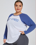 Women Long Sleeve Colorblock Sport Fitness Plus Size Yoga Top Black Coffee Blue XL-4XL
