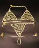 New Rhinestone Bikini Sexy Night Club Body Chain Set Gild Silvering
