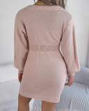 V-neck  Wholesale Printed Knitted Sweater Dress S-L
