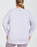 Crew Neck Letter Printed Long Sleeve Side Slit Plus Size Yoga Purple Green Coffee Black XL-4XL