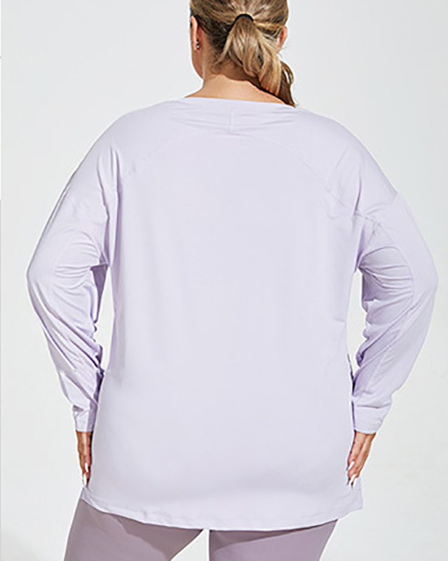 Crew Neck Letter Printed Long Sleeve Side Slit Plus Size Yoga Purple Green Coffee Black XL-4XL