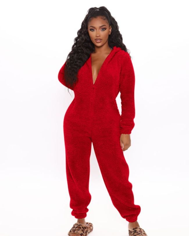 Casual Sweet Vacation Home Wear  Hoodie Jumpsuits