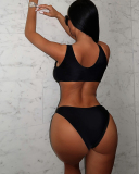 Solid Black Color Women One Piece Swimsuit S-L