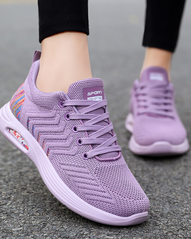 Newest Women Colorblock Knitting Sports Soft Sneakers Pink Black Purple 36-41