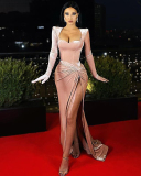 Elegant Velvet Slim Sexy High Waist High Slit Floor-length Long Sleeve Evening Dress Pink Red Blue Black Green S-L