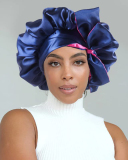 Two Tone Satin Bonnet Silky Bonnet With Tie Band Jumbo Sleeping Silky Bonnet With Elastic Wide Band Wig Edge Wrap Bonnet Satin Sleep Cap Double Layer For Woman Curly Braid Hair