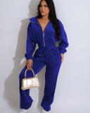New Arrival Velvet Long Sleeve Women Winter Fashion Two Piece Pant Set S-XL