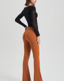 Square Collar Mesh Long Sleeve Irregular Fixed Bra Running Yoga Top S-XL