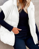 Solid Color Sleeveless Oversize Fashion Stand Collar Casual Jackets S-XL