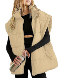 Solid Color Sleeveless Oversize Fashion Stand Collar Casual Jackets S-XL