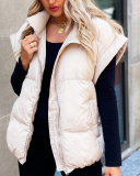 Solid Color Sleeveless Oversize Fashion Stand Collar Casual Jackets S-XL