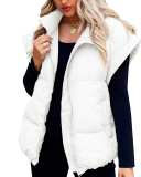 Solid Color Sleeveless Oversize Fashion Stand Collar Casual Jackets S-XL