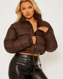 Women Popular Solid Color Long Sleeve Bread Jacket Down Cotton Jacket S-L