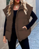 Solid Color Sleeveless Oversize Fashion Stand Collar Casual Jackets S-XL