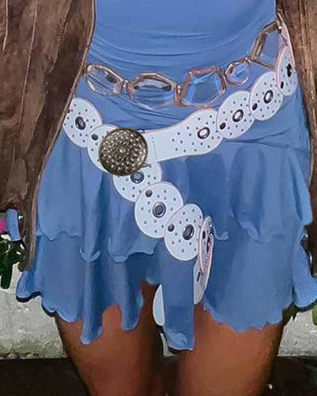 Retro Exotic Style Metal Nail Beads Adjustable PU Leather Trendy Women's Clothing Matching Belt