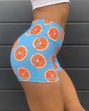 High Waist Fruit Cute Printing Sports Back Wrinkles Shorts S-L