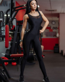 Sleeveless Mesh Patchwork Slim Sexy Black Yoga Jumpsuit S-XL