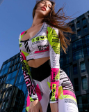 Graffiti Printed Colorblock Long Sleeve Sports Pants Running Sets White S-XL