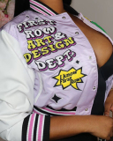 Long Sleeve Colorblock Baseball Fashion Printed Coats Purple Pink Black Blue Green Rosy S-2XL