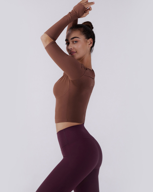 Hole Elbow Long Sleeve Fitness Yoga Top S-L