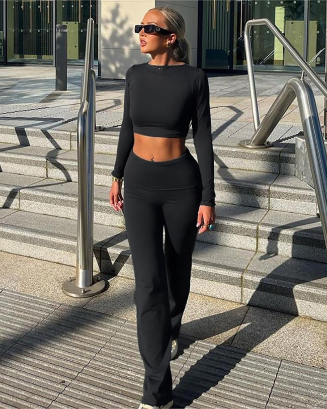Solid Color Women Sporty Two Piece Pant Set S-2XL