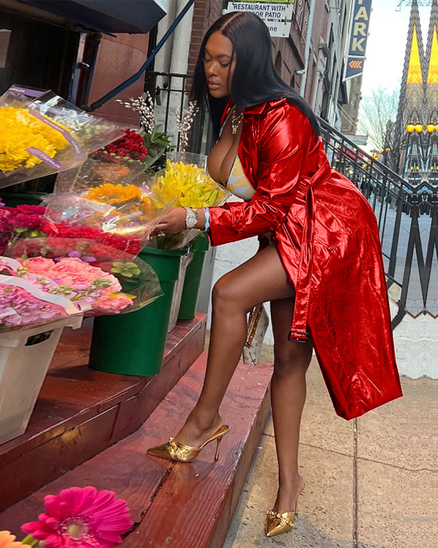 Bright Shining Fashion Elegant Casual Long Sleeve Coat Rosy Gold Silver Red S-2XL