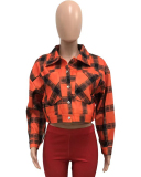 Autumn Winter Digital Printed Woolen Short Jacket Orange S-2XL