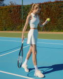 Polo Neck Tennis Vest High Waist Skirts Tennis Sets S-L