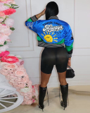 Long Sleeve Colorblock Baseball Fashion Printed Coats Purple Pink Black Blue Green Rosy S-2XL