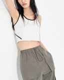 Colorblock Backless Sleeveless Pad Vest White Black S-L