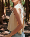 Yoga Sleeveless Solid Color Fitness Vest Beige Olive Blue S-L