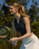 Polo Neck Tennis Vest High Waist Skirts Tennis Sets S-L