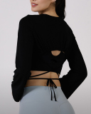 Long Sleeve Fitness Strappy Waist Sports Cover S-L