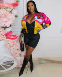 Long Sleeve Colorblock Baseball Fashion Printed Coats Purple Pink Black Blue Green Rosy S-2XL