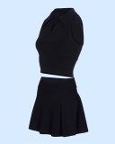 Polo Neck Tennis Vest High Waist Skirts Tennis Sets S-L