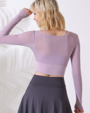 Autumn Winter Mesh Long Sleeve Fake Two Piece Slim Top S-L