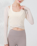 Popular Long Sleeve Mesh Cover Quick Drying Yoga Sports Bra Two Pieces Set S-2XL