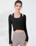 Popular Long Sleeve Mesh Cover Quick Drying Yoga Sports Bra Two Pieces Set S-2XL