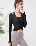 Popular Long Sleeve Mesh Cover Quick Drying Yoga Sports Bra Two Pieces Set S-2XL