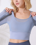 Autumn Winter Mesh Long Sleeve Fake Two Piece Slim Top S-L