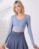 Autumn Winter Mesh Long Sleeve Fake Two Piece Slim Top S-L